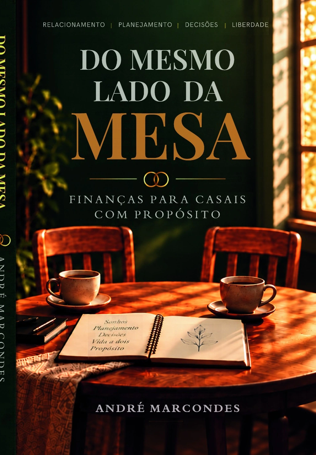 Capa oficial do livro Do Mesmo Lado da Mesa, com duas cadeiras junto à mesa